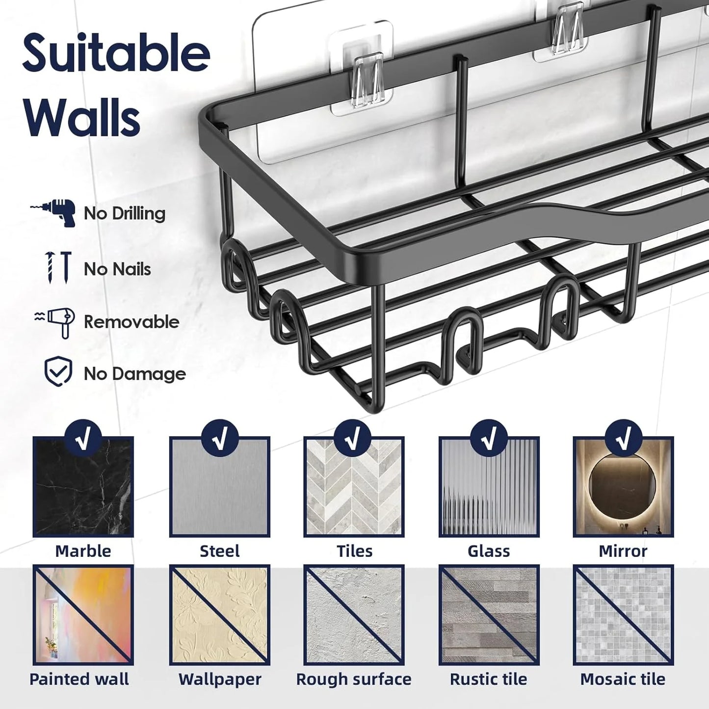 Self-Adhesive No-Drill Heavy-Duty Bathroom Shelf