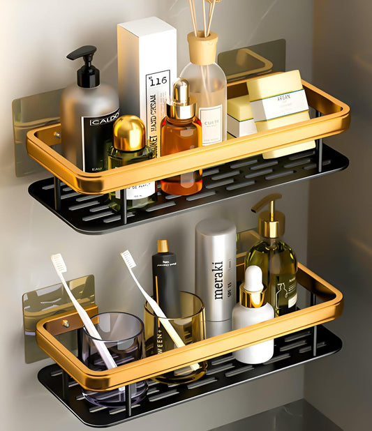 2-Pack Gold Self-Adhesive Bathroom Organizer Shelves